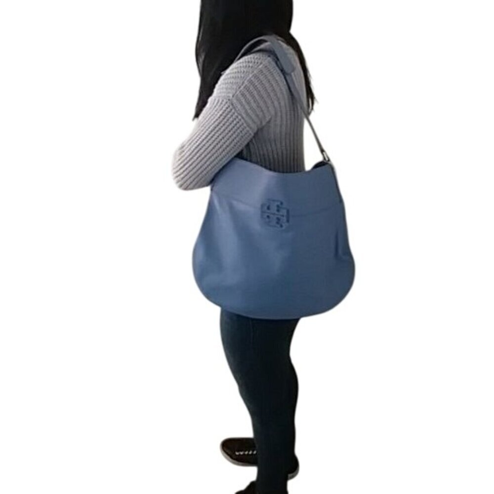 Tory Burch Thea Blue Dusk Leather Hobo Shoulder Bag - Picture 3 of 5